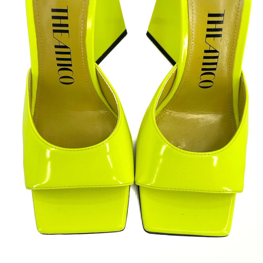 The Attico Devon Mules Neon Yellow Heel Square Toe Leather Party Shoe EU 37 US 7 - Picture 3 of 14